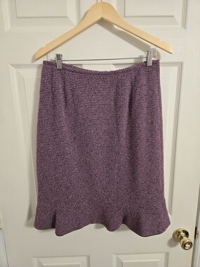 Kasper Purple Tweed Ruffle-Hem Skirt Size 10 Petite Y2K